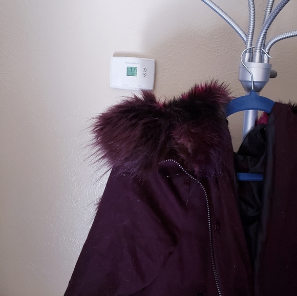 Gianni Bini Purple Fur Hooded Jacket Coat S - Picture 2 of 9